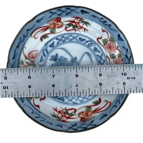 Set Of 4 Vintage 1960s Japanese Porcelain Saucers Hand-Painted Floral Blue & OJ - Picture 9 of 9